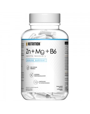 NNutrition - Zn + Mg + B6 - Regeneracja - 100 caps
Opakowanie suplementu cynku, magnezu i witaminy B6